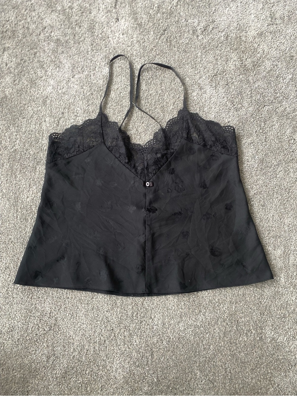 Black Lace-Trim Satin Cami Top